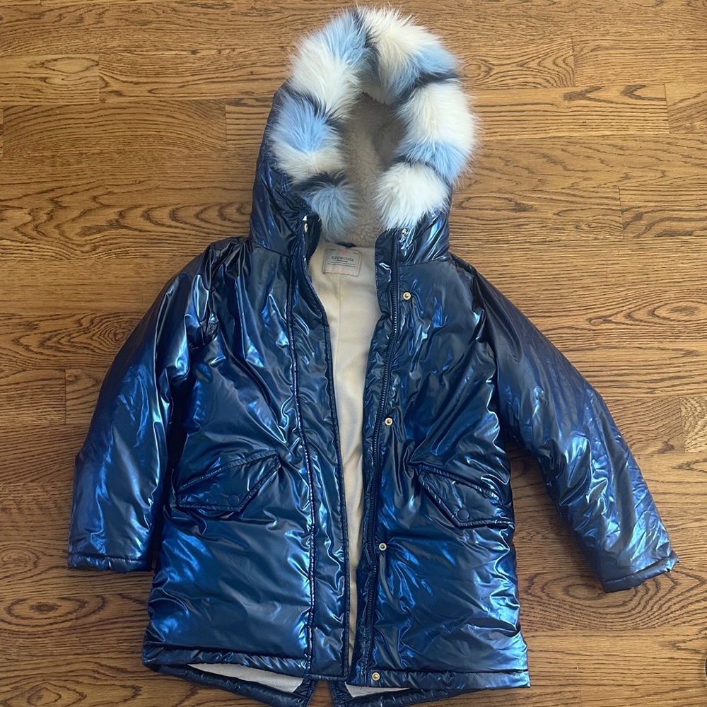 Crewcuts Metallic Blue Puffer Jacket with Removable Faux Fur